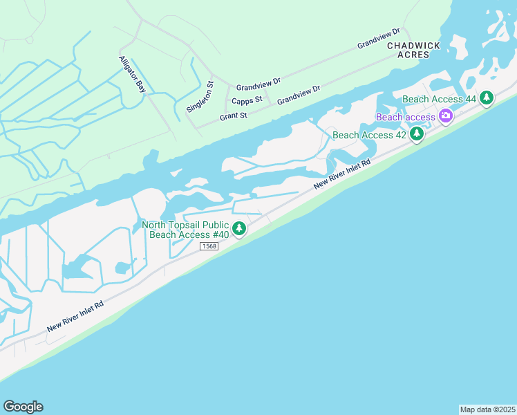 map of restaurants, bars, coffee shops, grocery stores, and more near 213 Pinellas Bay Drive in North Topsail Beach