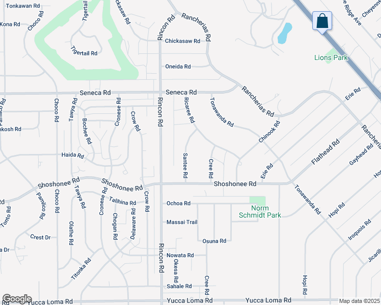 map of restaurants, bars, coffee shops, grocery stores, and more near 14265 Santee Road in Apple Valley