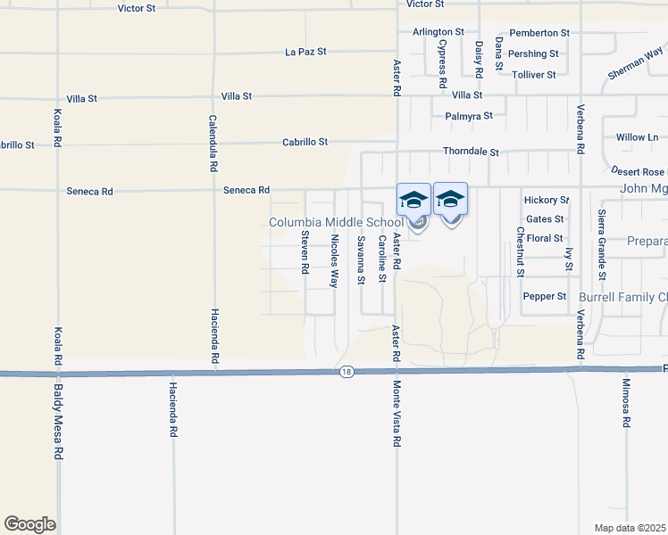 map of restaurants, bars, coffee shops, grocery stores, and more near Saint Andrews Court in Adelanto