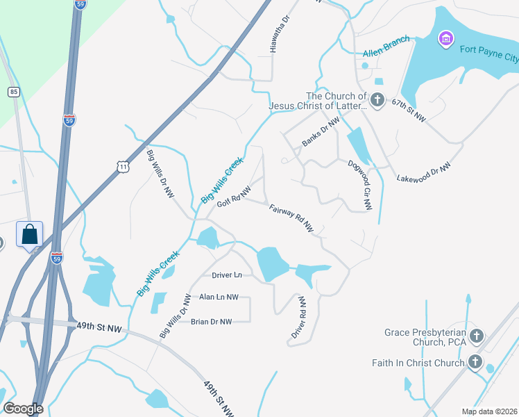 map of restaurants, bars, coffee shops, grocery stores, and more near 6005 Golf Road in Fort Payne