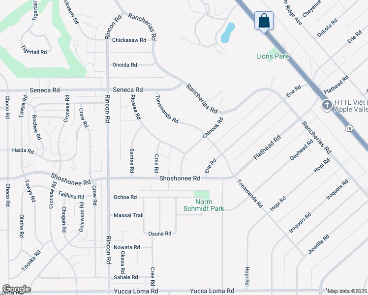 map of restaurants, bars, coffee shops, grocery stores, and more near 14260 Chinook Road in Apple Valley