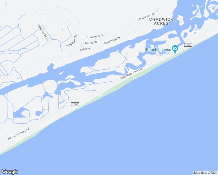 map of restaurants, bars, coffee shops, grocery stores, and more near 1310 New River Inlet Road in North Topsail Beach
