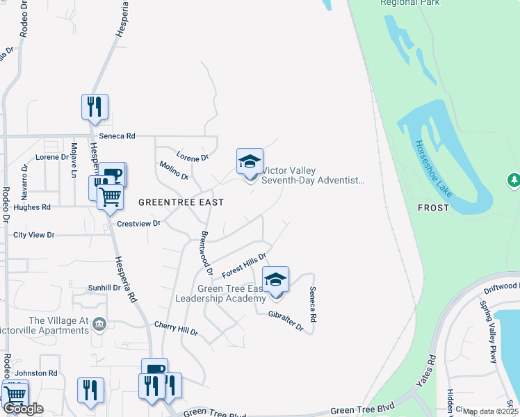 map of restaurants, bars, coffee shops, grocery stores, and more near 999 Montecito Drive in Victorville