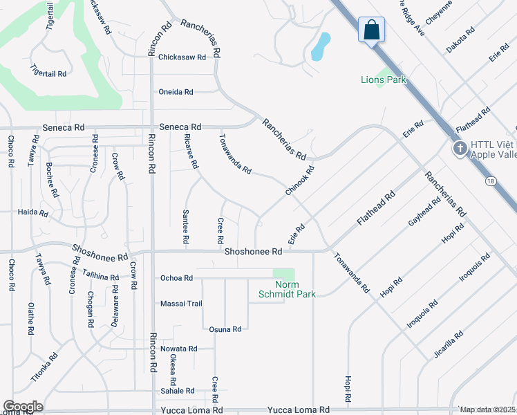 map of restaurants, bars, coffee shops, grocery stores, and more near 14260 Chinook Road in Apple Valley