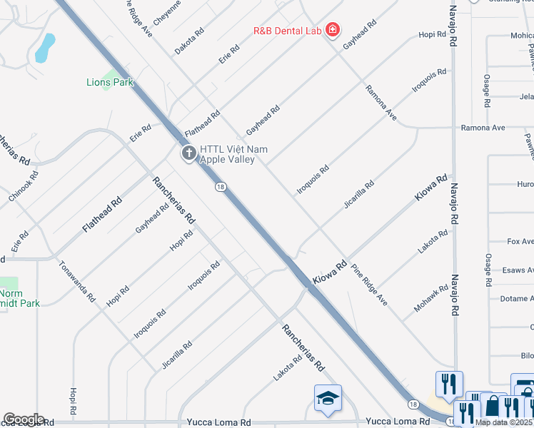 map of restaurants, bars, coffee shops, grocery stores, and more near California 18 in Apple Valley