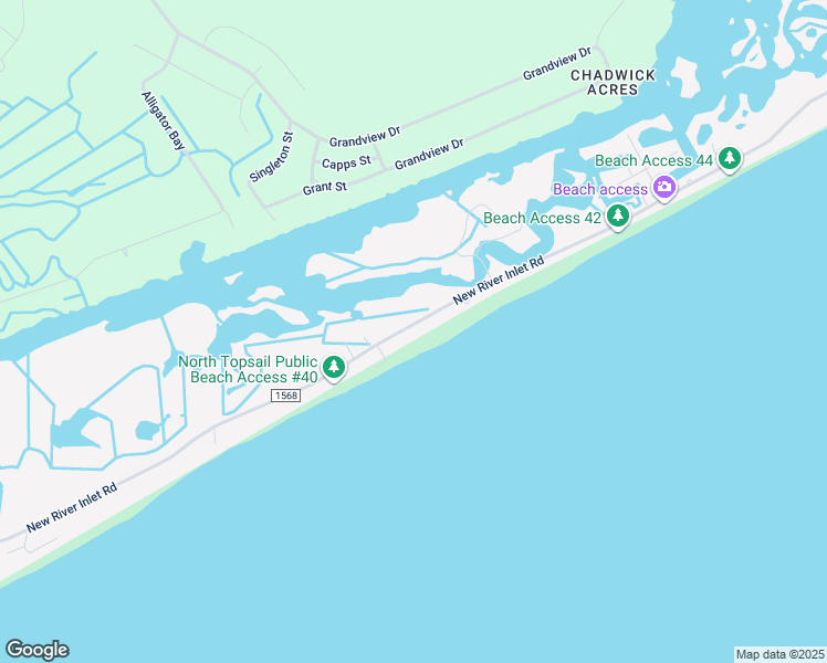 map of restaurants, bars, coffee shops, grocery stores, and more near 1310 New River Inlet Road in North Topsail Beach