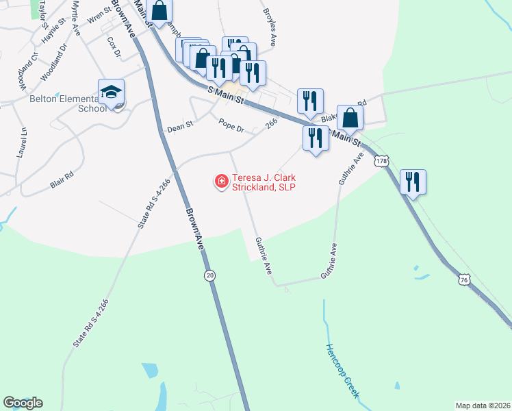 map of restaurants, bars, coffee shops, grocery stores, and more near 203 Guthrie Road in Belton