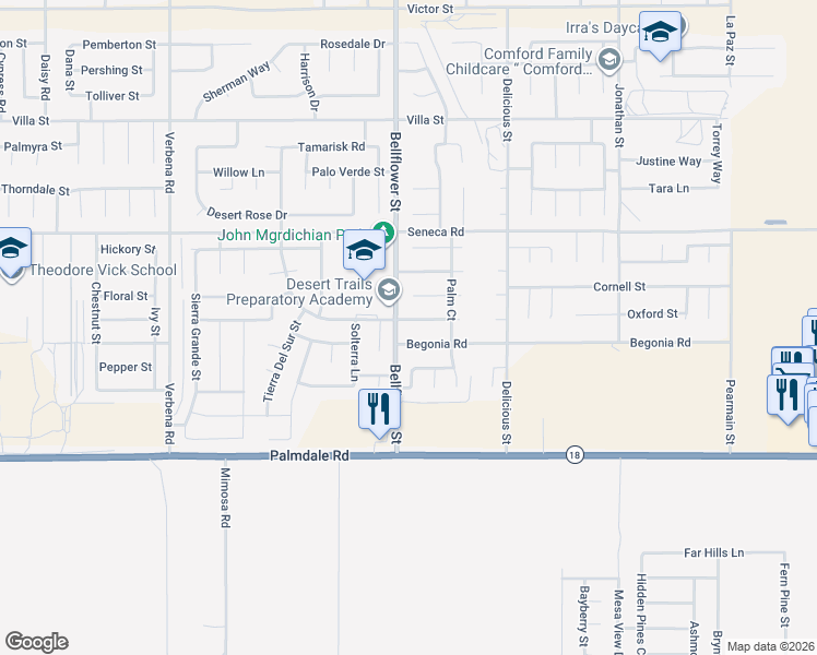 map of restaurants, bars, coffee shops, grocery stores, and more near in Adelanto