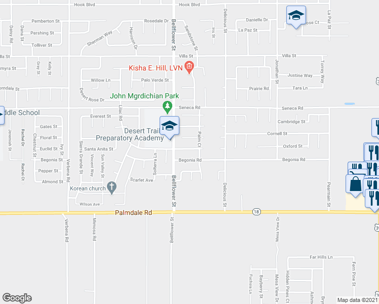 map of restaurants, bars, coffee shops, grocery stores, and more near 11363 Addison Street in Adelanto