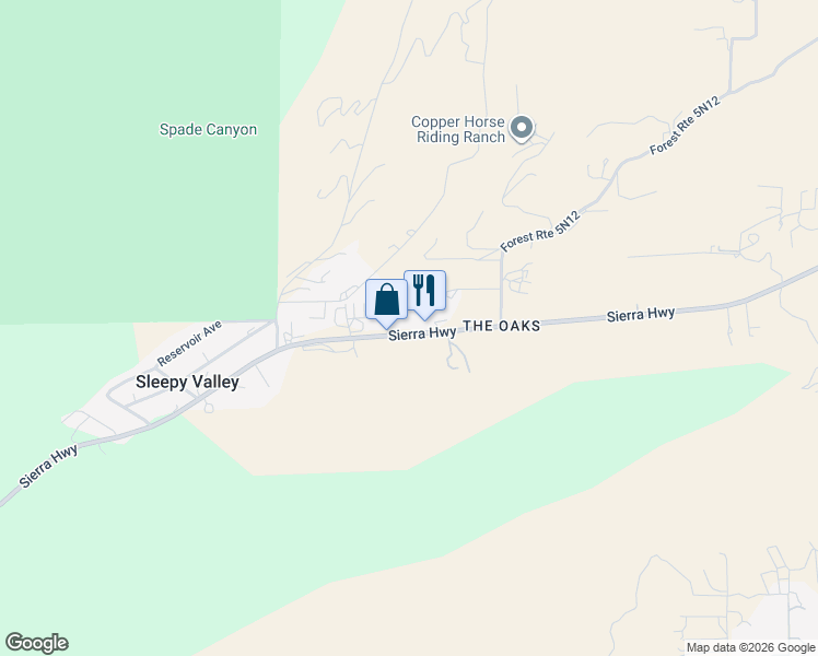map of restaurants, bars, coffee shops, grocery stores, and more near 12625 Sierra Highway in Agua Dulce