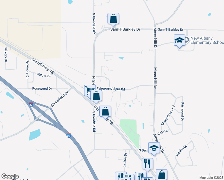 map of restaurants, bars, coffee shops, grocery stores, and more near 204 Melvin Street in New Albany