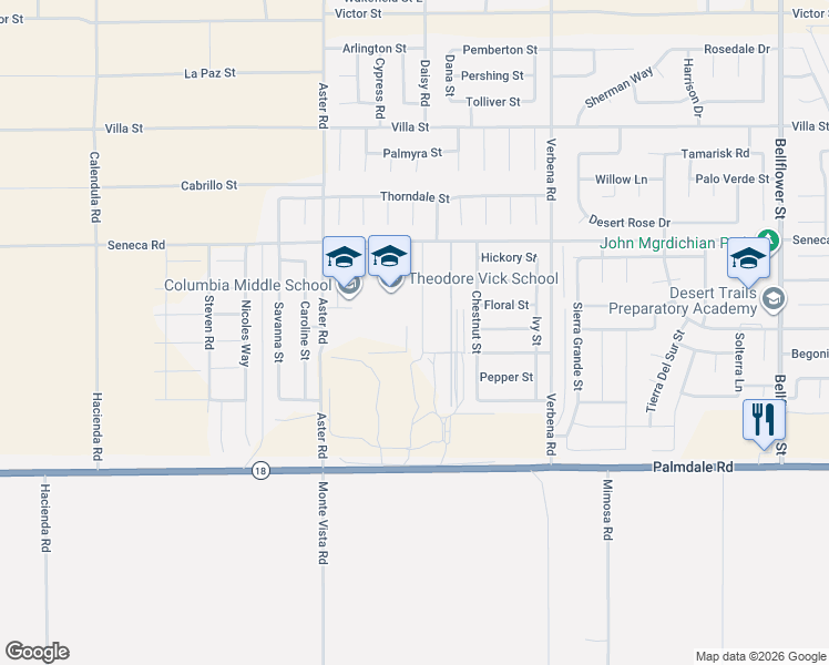 map of restaurants, bars, coffee shops, grocery stores, and more near 14340 Jeremiah Street in Adelanto