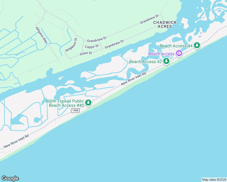 map of restaurants, bars, coffee shops, grocery stores, and more near 1350 New River Inlet Rd in North Topsail Beach