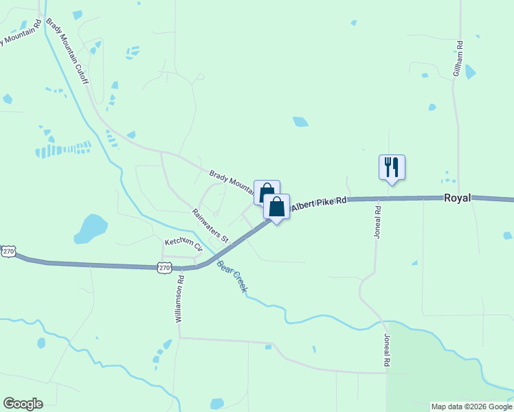 map of restaurants, bars, coffee shops, grocery stores, and more near 127 Andoe Street in Royal