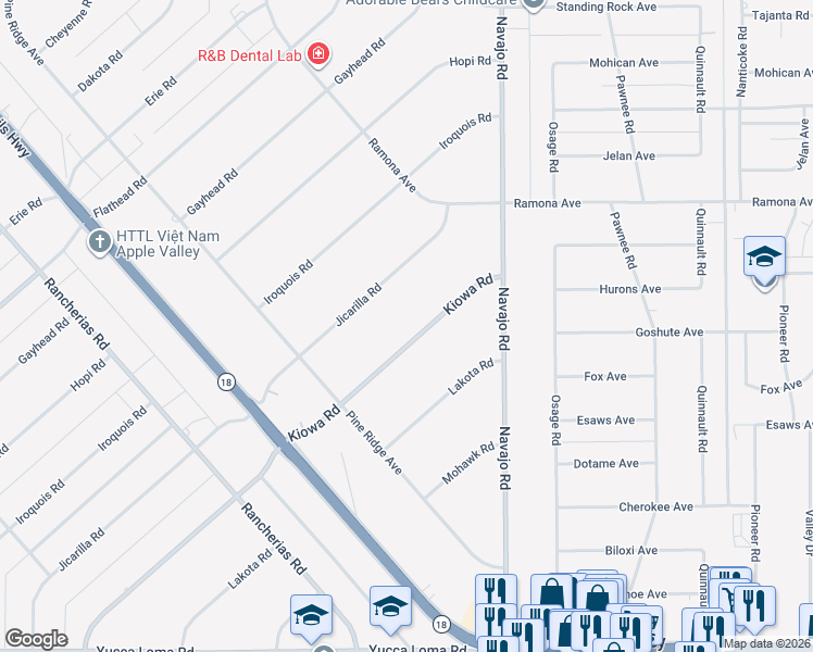 map of restaurants, bars, coffee shops, grocery stores, and more near 14253 Kiowa Road in Apple Valley