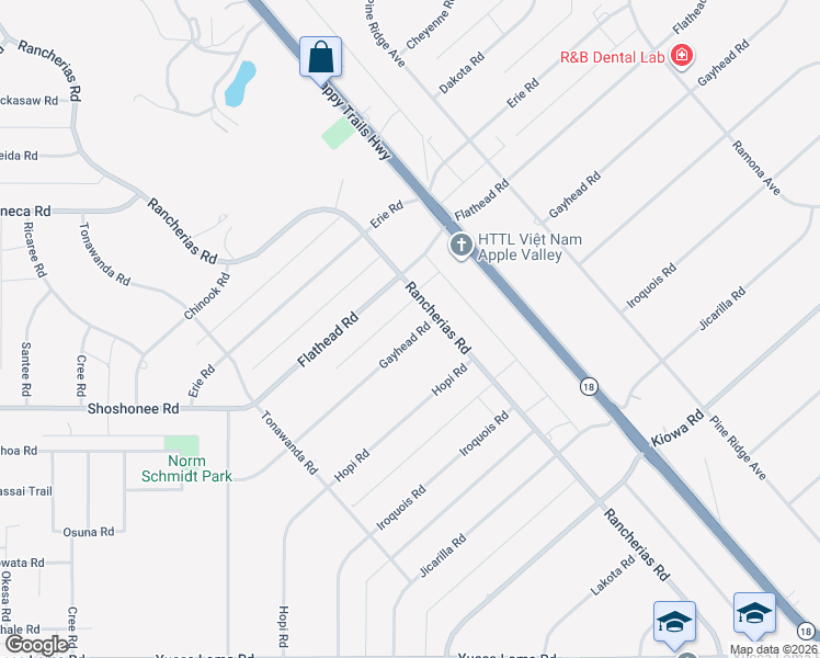 map of restaurants, bars, coffee shops, grocery stores, and more near Gayhead Road in Apple Valley