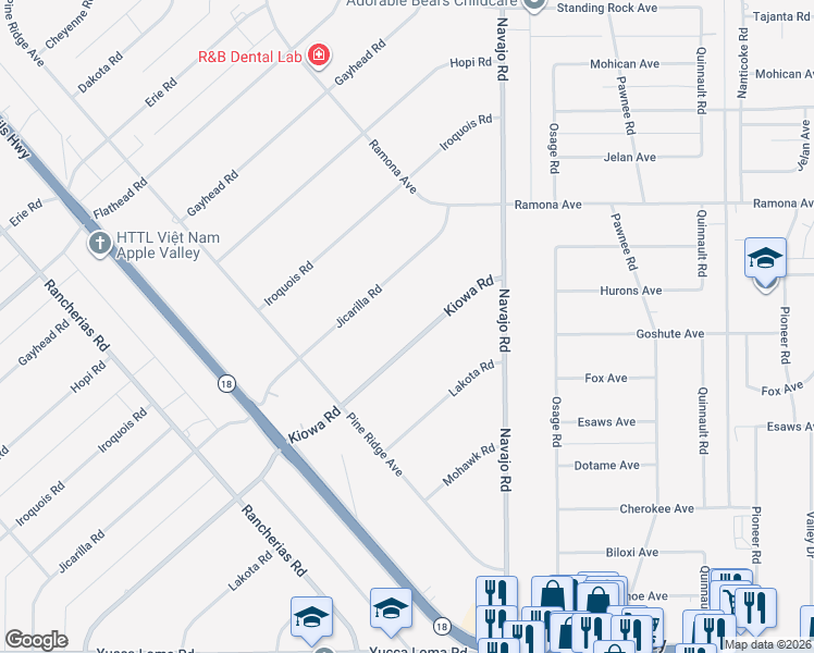 map of restaurants, bars, coffee shops, grocery stores, and more near 14253 Kiowa Road in Apple Valley