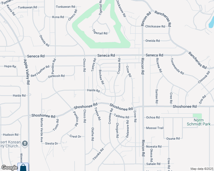 map of restaurants, bars, coffee shops, grocery stores, and more near 14287 Bochee Road in Apple Valley