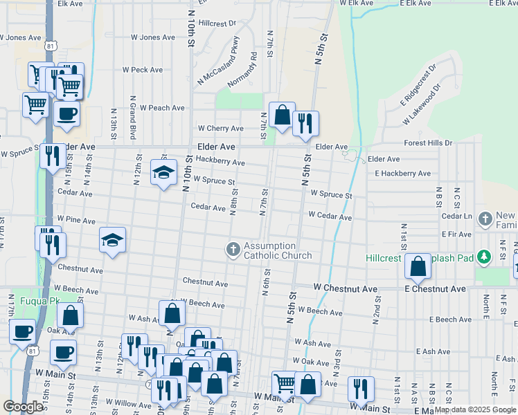 map of restaurants, bars, coffee shops, grocery stores, and more near 711 West Cedar Avenue in Duncan