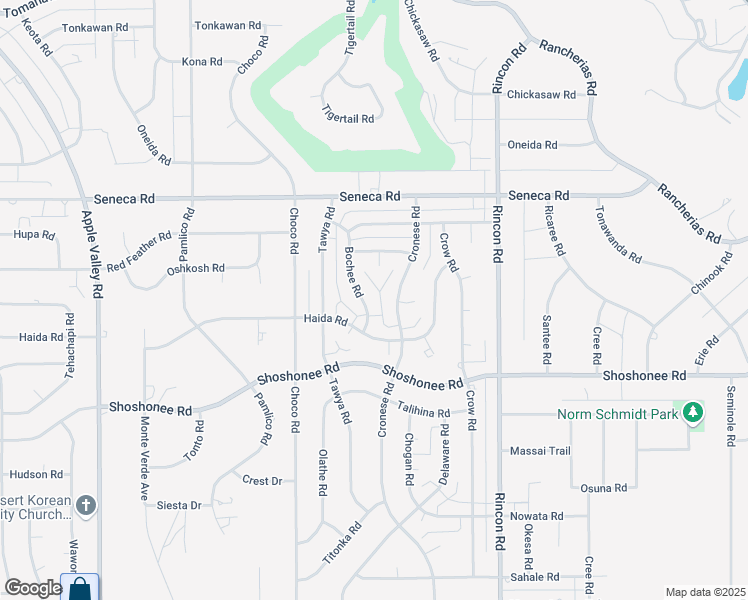 map of restaurants, bars, coffee shops, grocery stores, and more near 14287 Bochee Road in Apple Valley