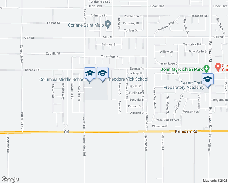 map of restaurants, bars, coffee shops, grocery stores, and more near 14357 Jeremiah Street in Adelanto