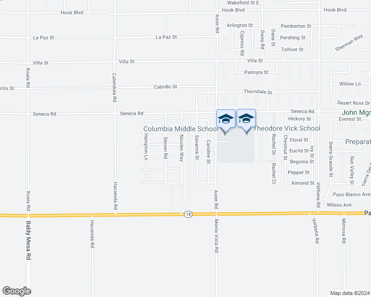 map of restaurants, bars, coffee shops, grocery stores, and more near 14357 Nicoles Way in Adelanto
