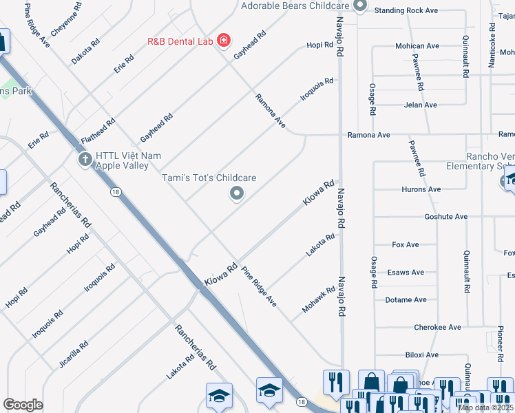map of restaurants, bars, coffee shops, grocery stores, and more near 14317 Jicarilla Road in Apple Valley