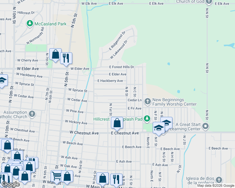 map of restaurants, bars, coffee shops, grocery stores, and more near 201 West Fig Avenue in Duncan