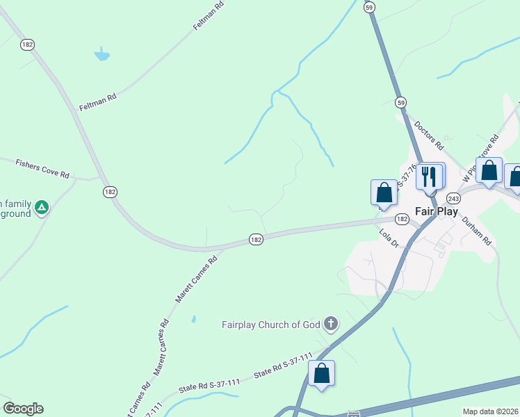 map of restaurants, bars, coffee shops, grocery stores, and more near 131 Jay Lane in Fair Play