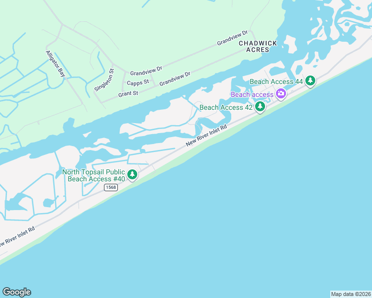 map of restaurants, bars, coffee shops, grocery stores, and more near 1405 New River Inlet Road in North Topsail Beach
