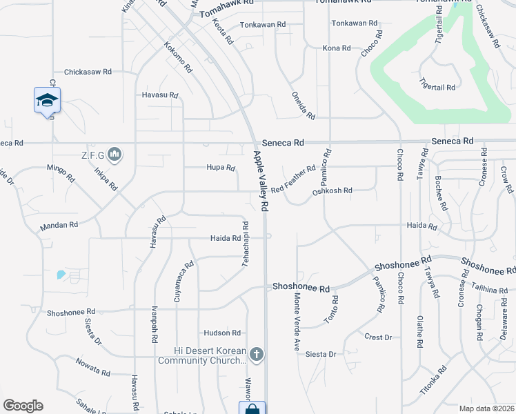map of restaurants, bars, coffee shops, grocery stores, and more near 19275 Red Feather Road in Apple Valley