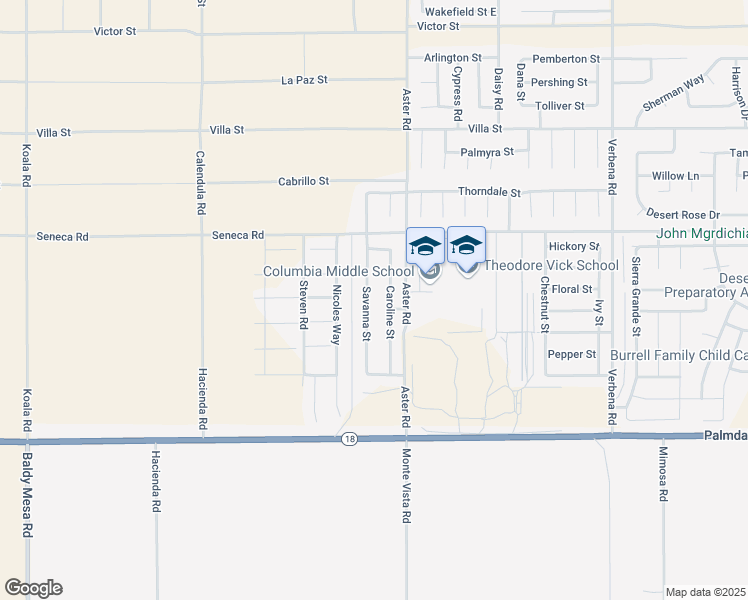 map of restaurants, bars, coffee shops, grocery stores, and more near 14367 Savanna Street in Adelanto