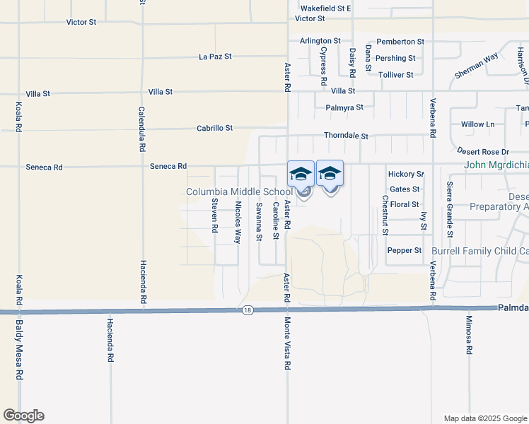 map of restaurants, bars, coffee shops, grocery stores, and more near 14367 Savanna Street in Adelanto