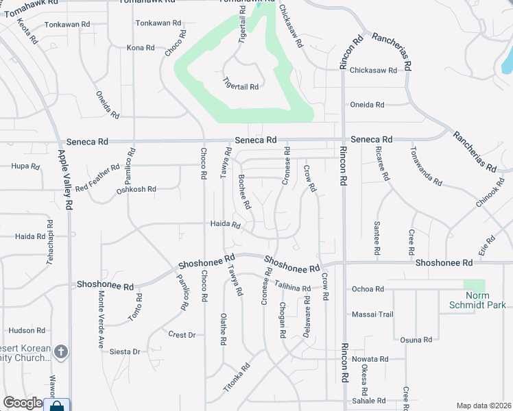 map of restaurants, bars, coffee shops, grocery stores, and more near 14313 Bochee Road in Apple Valley