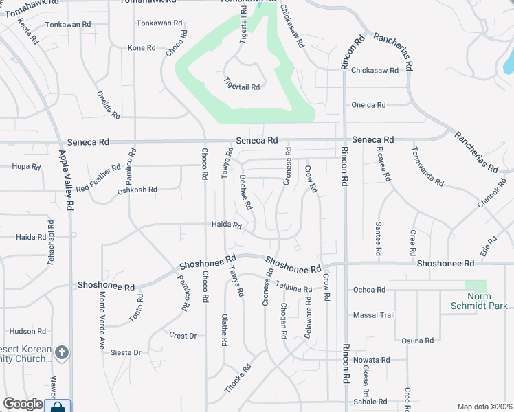 map of restaurants, bars, coffee shops, grocery stores, and more near 14305 Bochee Road in Apple Valley