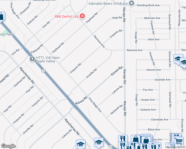 map of restaurants, bars, coffee shops, grocery stores, and more near 14317 Jicarilla Road in Apple Valley