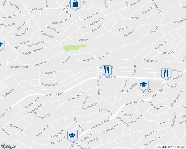map of restaurants, bars, coffee shops, grocery stores, and more near 2653 North Kiowa Boulevard in Lake Havasu City