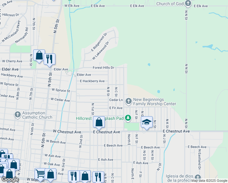 map of restaurants, bars, coffee shops, grocery stores, and more near 918 North B Street in Duncan