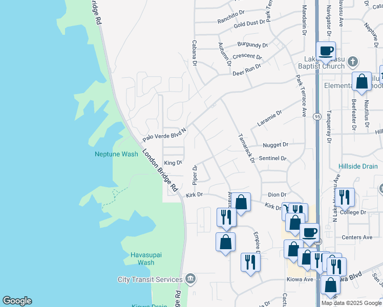 map of restaurants, bars, coffee shops, grocery stores, and more near 1409 Electra Bay in Lake Havasu City