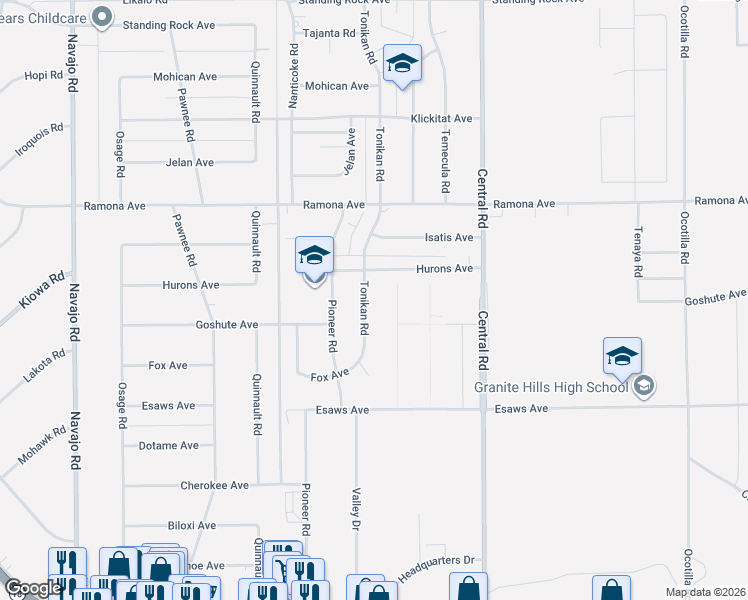 map of restaurants, bars, coffee shops, grocery stores, and more near 14288 Morgan Road in Apple Valley