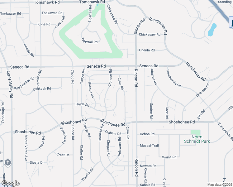 map of restaurants, bars, coffee shops, grocery stores, and more near 19977 Haida Road in Apple Valley