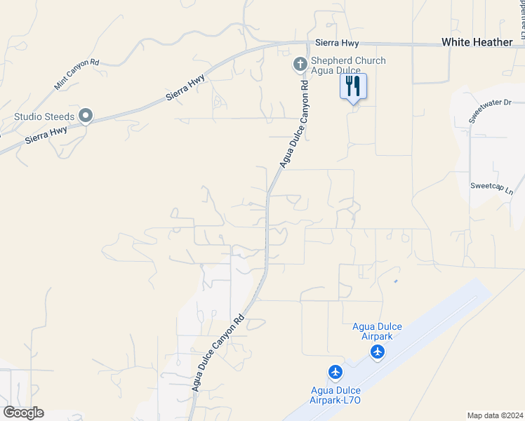 map of restaurants, bars, coffee shops, grocery stores, and more near 34323 Agua Dulce Canyon Road in Agua Dulce