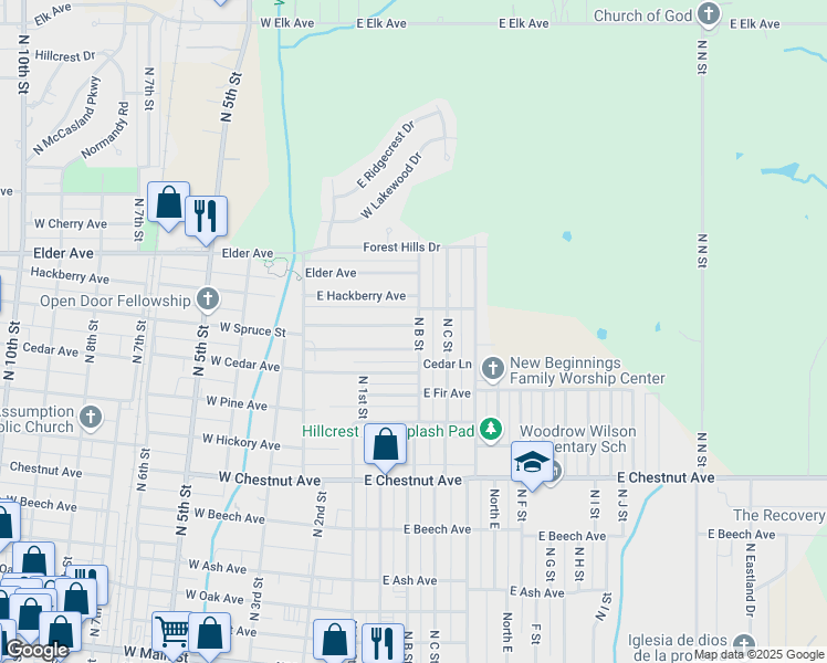 map of restaurants, bars, coffee shops, grocery stores, and more near 918 North B Street in Duncan