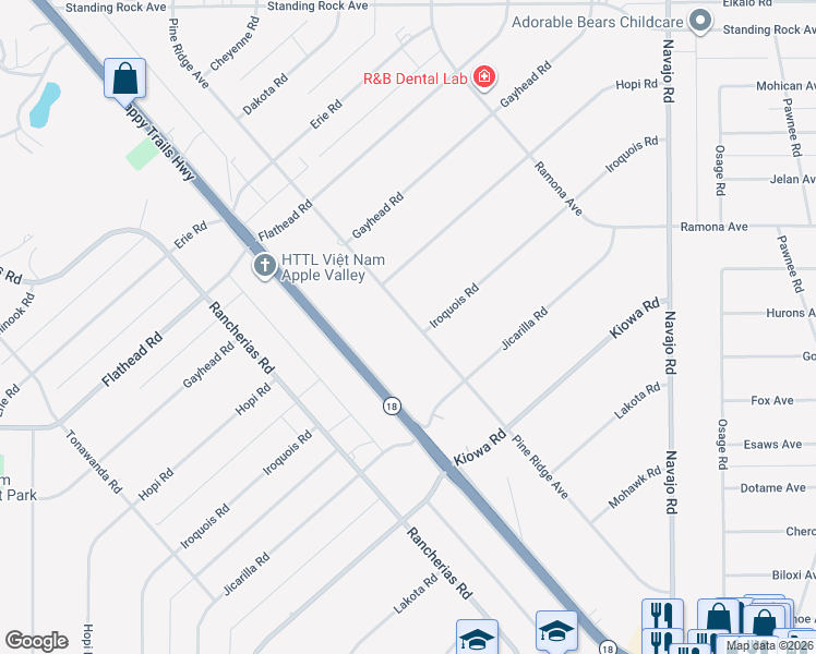 map of restaurants, bars, coffee shops, grocery stores, and more near 21235 Pine Ridge Avenue in Apple Valley