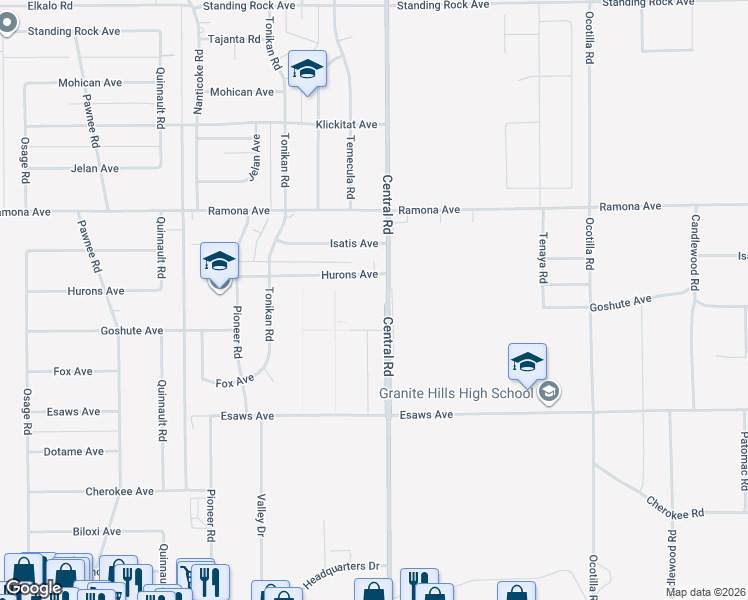 map of restaurants, bars, coffee shops, grocery stores, and more near 14344 Central Road in Apple Valley