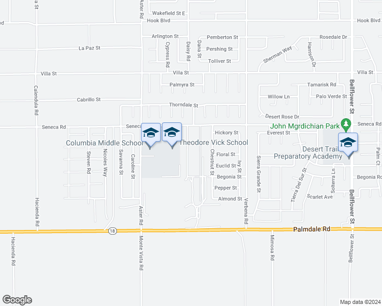 map of restaurants, bars, coffee shops, grocery stores, and more near 14393 Jeremiah Street in Adelanto