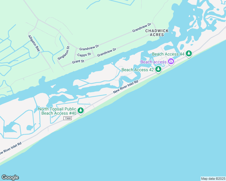 map of restaurants, bars, coffee shops, grocery stores, and more near 1405 New River Inlet Road in North Topsail Beach