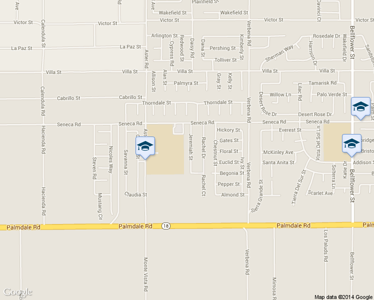 map of restaurants, bars, coffee shops, grocery stores, and more near 14400 Jeremiah Street in Adelanto
