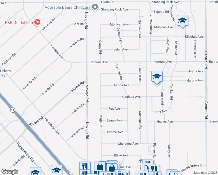 map of restaurants, bars, coffee shops, grocery stores, and more near 21841 Hurons Avenue in Apple Valley