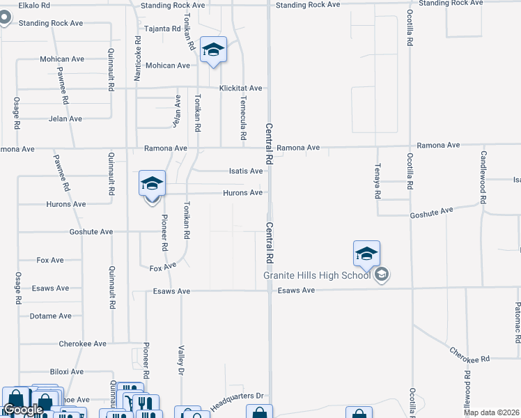 map of restaurants, bars, coffee shops, grocery stores, and more near 14344 Central Road in Apple Valley